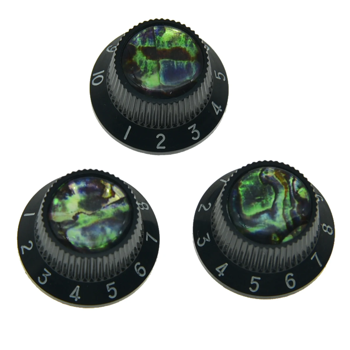 KAISH Set of 3 Plastic Abalone Top ST Strat Knobs Guitar/Bass Knob for Strat with Metic 18 Spline Split Pots White/Black/Cream