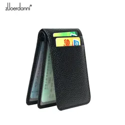 Tarjetero de cuero genuino para hombre y mujer, bolsa para tarjetas de identificación de alta calidad, 3 pliegues con 4 ventanas, A229