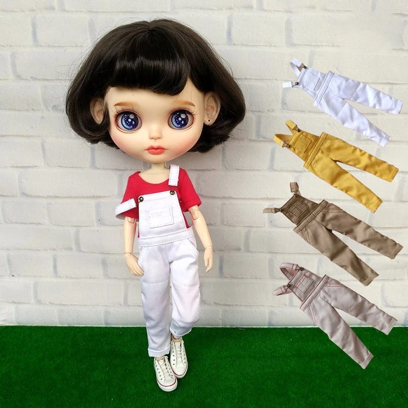 

1PCS blyth dolls bib pants white Long Trousers Overalls Pants Doll Clothing for blyth OB24 Azone s, 1/6 Dolls Accessories