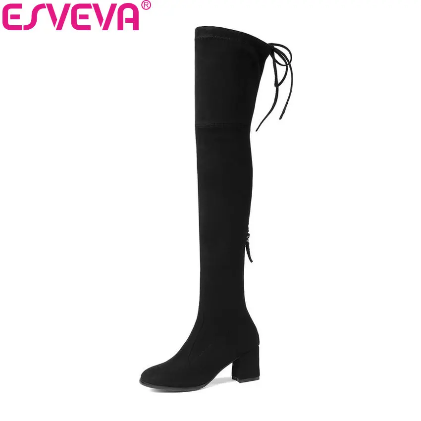 ESVEVA 2020 Women Boots shoes Zipper Sexy winter Boots Over The Knee Boots Shoes High Heels Square Toe Ladies Boots Size 34-43