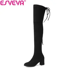 ESVEVA 2020 Women Boots shoes Zipper Sexy winter Boots Over The Knee Boots Shoes High Heels Square Toe Ladies Boots Size 34-43