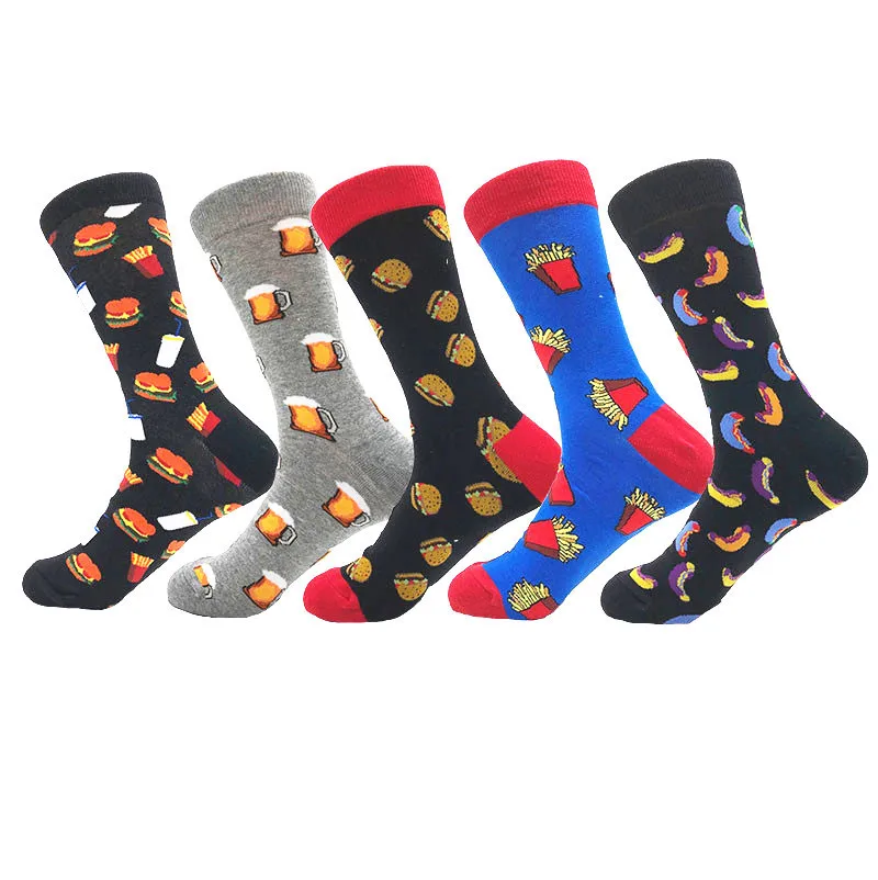 Delicious Food Beer Hamburger Printing Men Socks Creative Crew Funny Cartoon Sokken Harajuku Hip Hop Novelty Calcetines Hombre