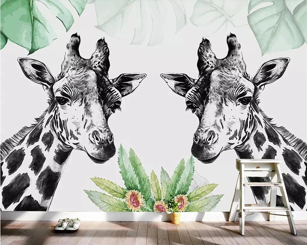 Wallpaper Nordic pastoral 3D stereo simple black and white giraffe TV background wall home decoration 3d wallpaper