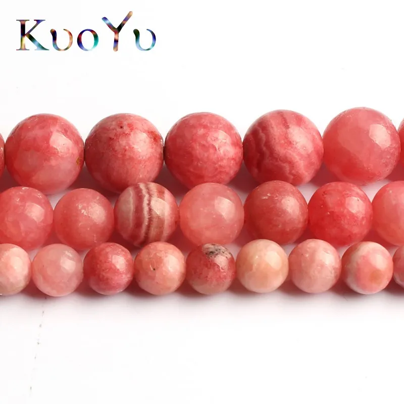 Natural Stone Rhodochrosite Beads Round Smooth Loose Beads Gem Stone For Jewelry Making DIY Bracelet Necklace 15\'\'Inch 6/8/10mm