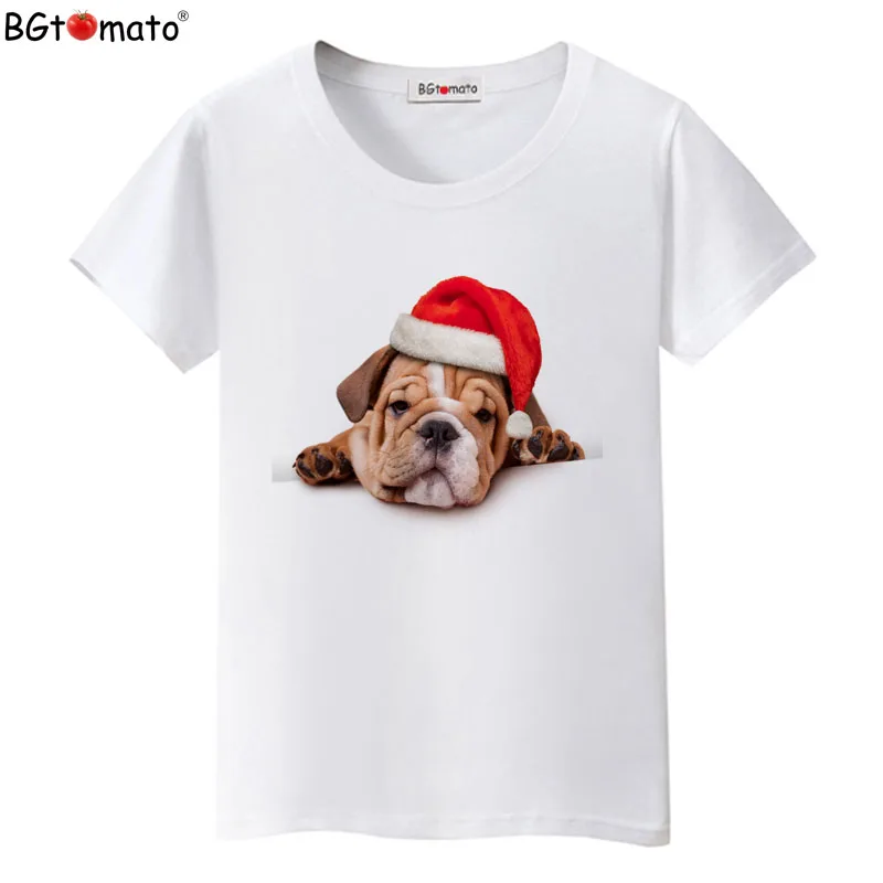 

BGtomato Christmas dog funny tshirt women Lovely cute fashion Tops Tees femme Comfortable soft casual Shirts