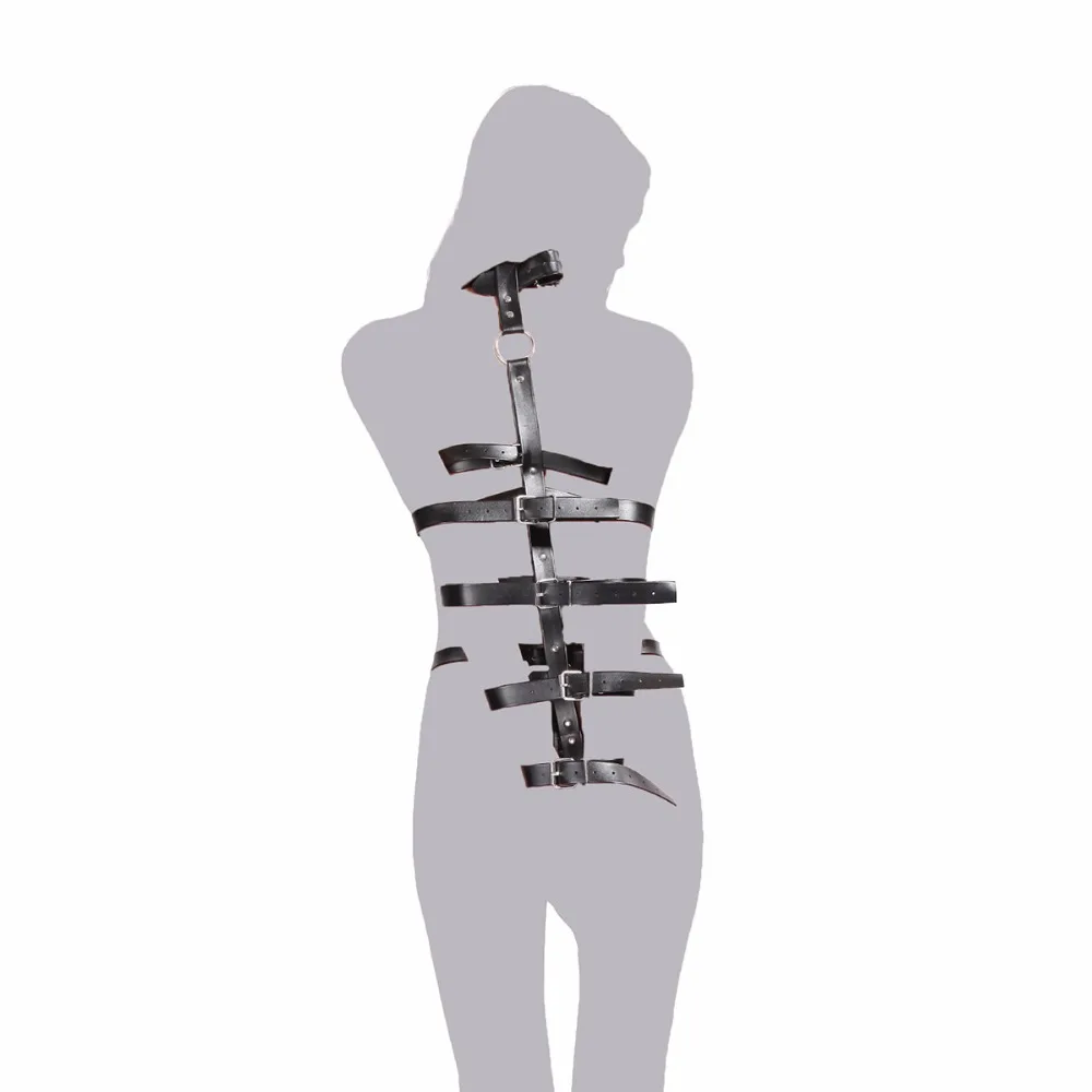 Thierry PU Leather Female Slave Body Harness Arm Cuffs Handcuffs for Adult Game, Fetish Bondage Rope Flirting Sex Toys for Women