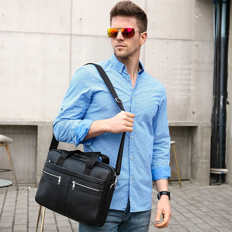 WESTAL-maletín de piel auténtica para hombre, bolso para ordenador portátil de cuero natural, bolsos de mensajero, maletines, 2019