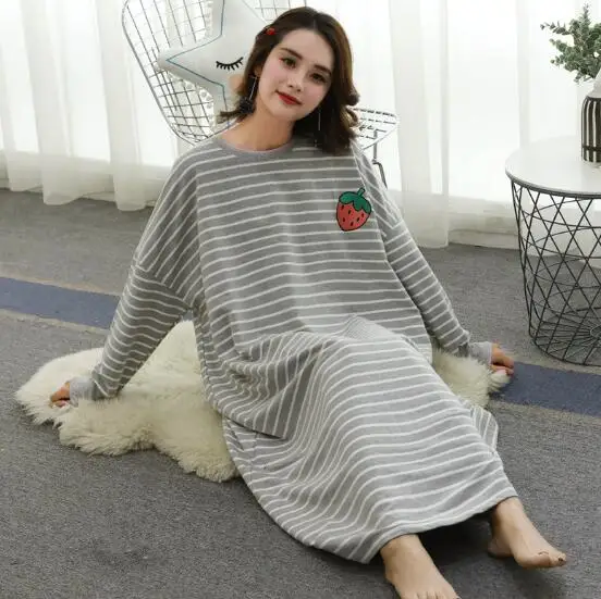 Fdfklak Large size women night dress long sleeve nightshirt cotton blend home clothes spring autumn nightgowns loose nightdress