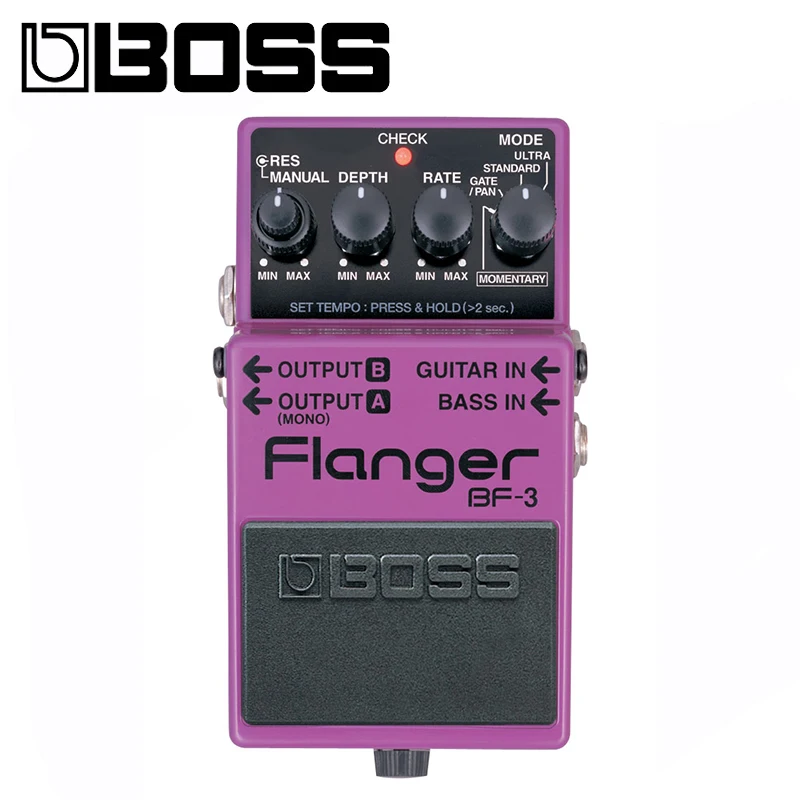 Boss BF-3 Audio Flanger Pedal for Guitar and Bass with Momentary Mode, Tap Tempo, and Ultra and Gain/Pan Modes