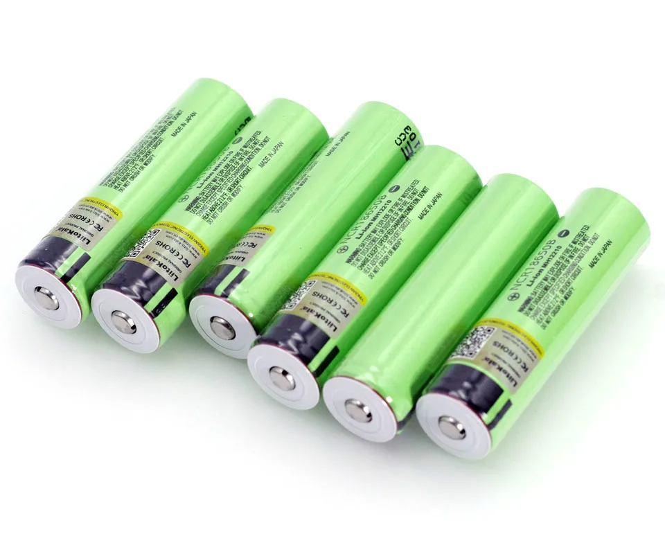 6PCS Liitokala new NCR18650B 3.7 v 3400 mAh 18650 Lithium Rechargeable Battery with Pointed (No PCB) batteries