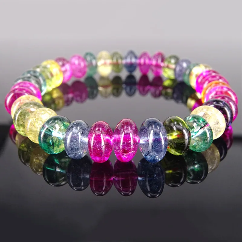 Wholesale Blasting Tourmaline Crystal Bracelets Bright Wheel Beads Hand String Lucky for Women Girl Fashion Simple Jewelry