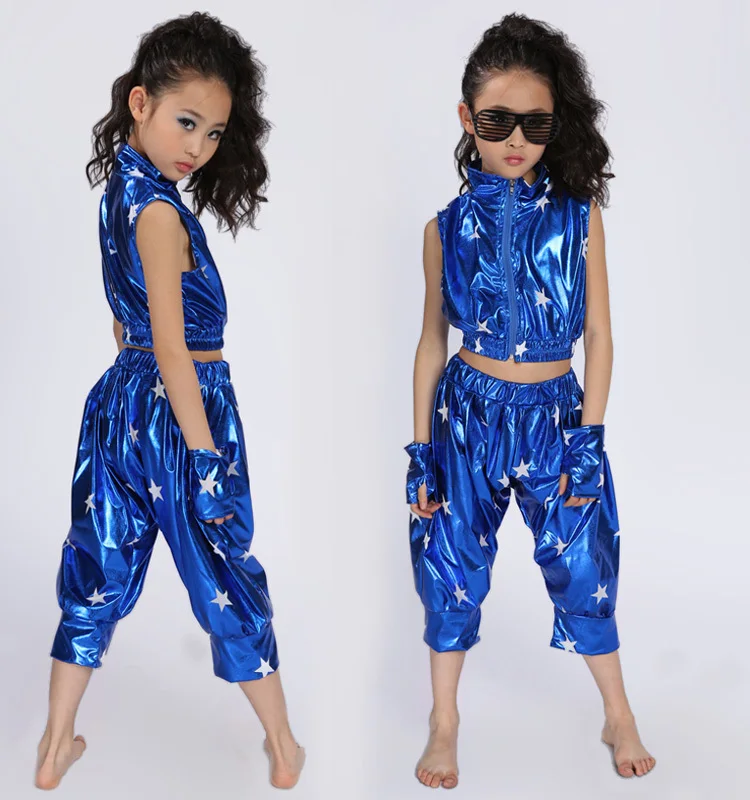 Nieuwe Pailletten Hiphop Jazzdans Pak voor Kinderen Prestaties Dans slijtage Meisje Moderne Jazzdans Kostuum Suits