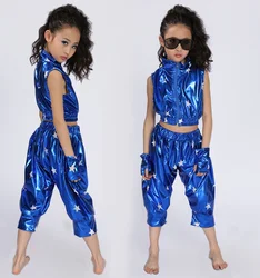 Nuevo traje de baile de Jazz de Hip Hop con lentejuelas para niños, Ropa de baile de rendimiento, trajes de traje de baile de Jazz moderno para niñas