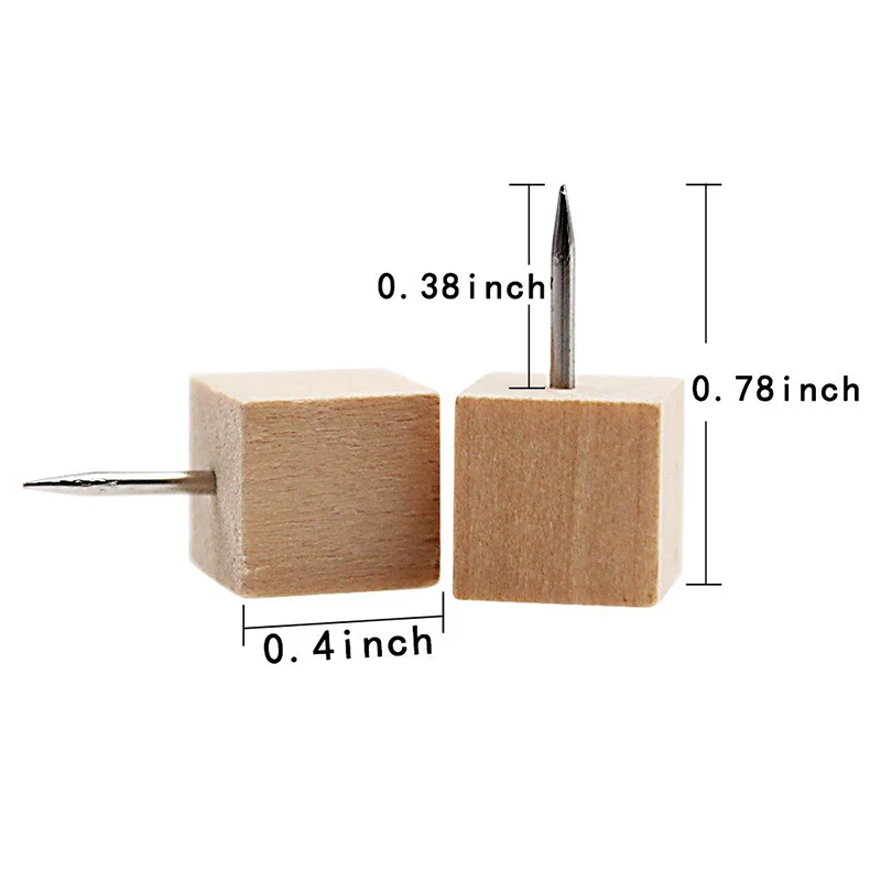 60pcs Square Wood Decorative Push Pins, Wood Head and Steel Needle Point Thumb Tacks for Photos, Maps and Cork Boards