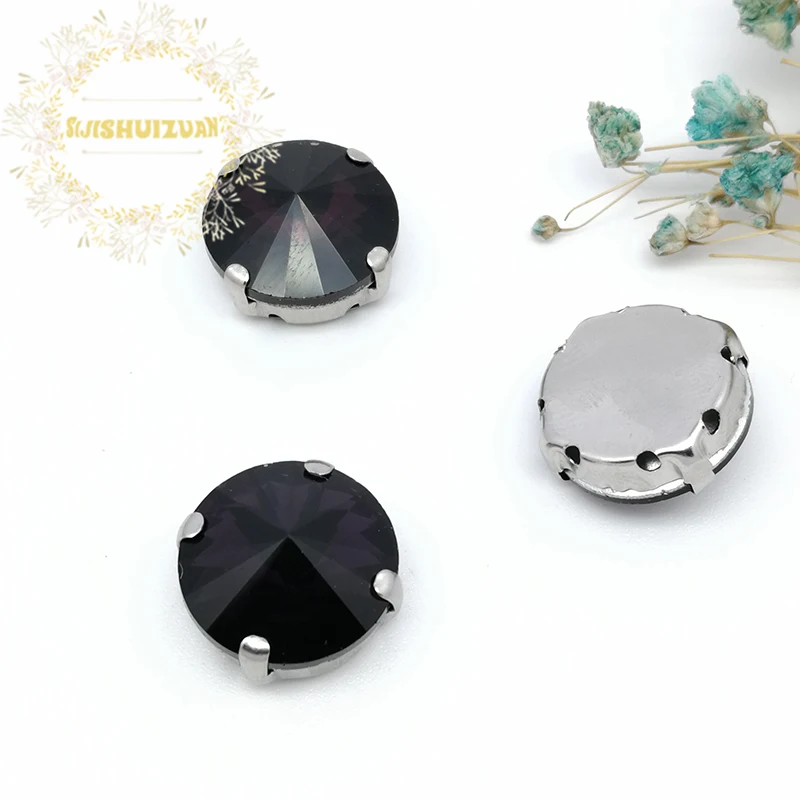 Best-selling Circular Satellite black Crystal Glass Sewing Rhinestones Whith Claw DIY Jeans Woman and Wedding Dresses