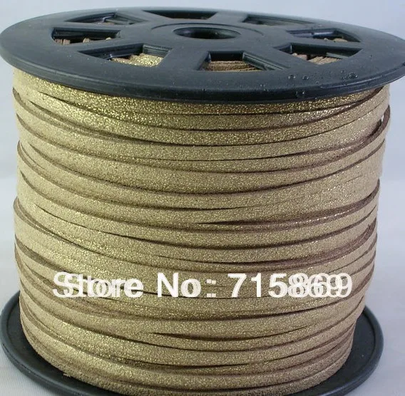 Free Shipping  Light Gold 3*1.5mm 100 Yard (92 Meter )  Faux Suede Leather Cord Jewellery Making Fit Make Necelace and Bracelet