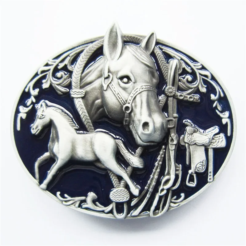 

New Oval Enamel Horses Rodeo Western Belt Buckle also Stock in US BUCKLE-WT066