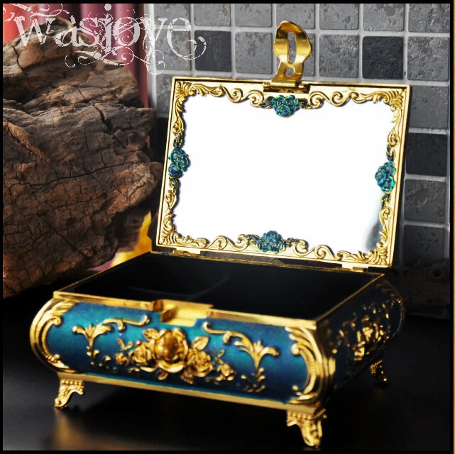 Classic Tin Alloy Jewelry Box, European Gothic Queen Jewelry Display Case, Princess Keepsake, Blue, Z003B