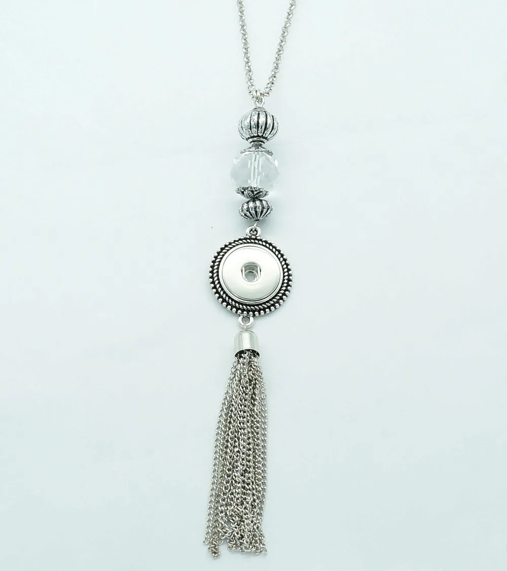 New DJ0068 Beauty Fashion Vintage tassel snap buttons pendant snap necklace 65CM fit DIY 18MM snap buttons jewlery