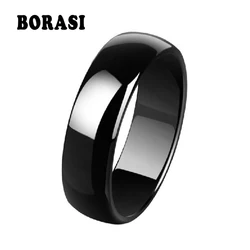 Fashion High Quality Wide 8 mm Black Color, White Color, Pink Color Space Ceramic Ring Simple Smooth Tail Rings Of Men And Women