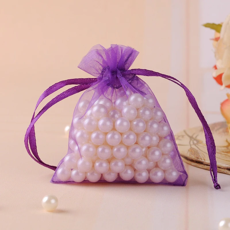 Bolsas de organza coloridas 7x9cm, pequenas joias, bolsa para casamento, lembranças e presentes, embalagem, logotipo personalizado