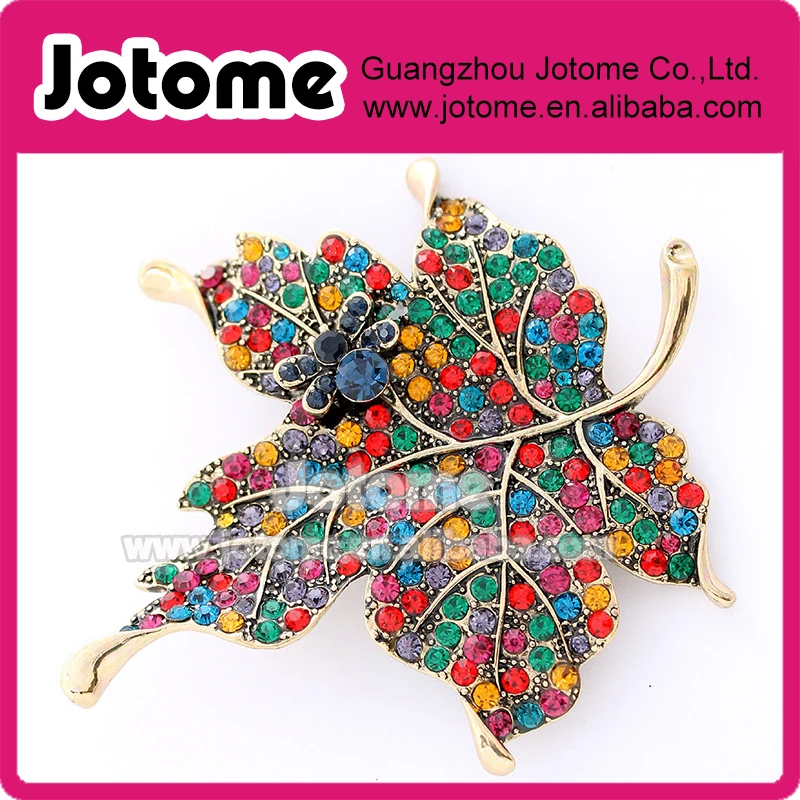 76* 63MM  Multi Color Brooch, Crystal Maple Leaf Broach, Colorful Rhinestone Brooches, Jewelry Gift for Insect Nature Lover