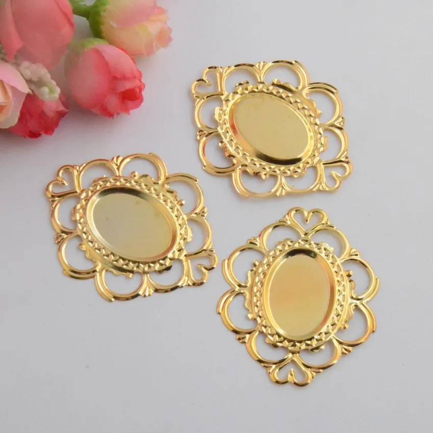 

MIAOCHI 30Pcs Gold Plated Filigree Cabochon Setting Wraps Connectors Crafts Decoration DIY Embellishments 51x43mm J3108