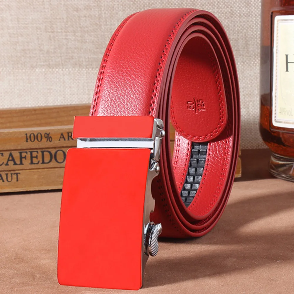 FAJARINA Unisex Fashion Style Belt Red Cowhide Genuine Leather Pure Colour Blank Automatic Metal Belts for Male Female AUTBT010