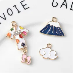 Japanese Style mix 10pcs/lot Fuji Mountain Kimono clouds Enamel Charms Oil Drop Alloy Pendant fit bracelets DIY