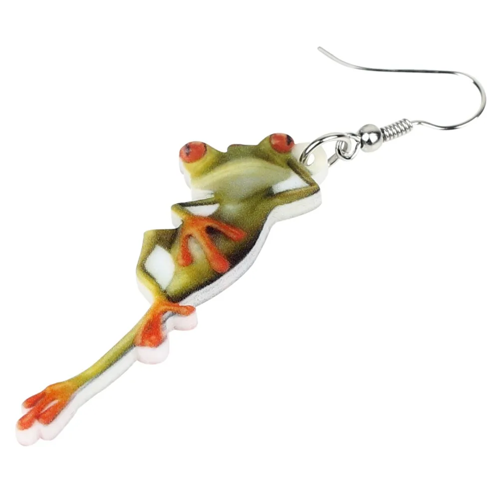 Bonsny Acrylic Cartoon Cute Frog Earrings Drop Dangle Big Long Novelty Animal Jewelry For Women Girls Teen Charms Wholesale Gift