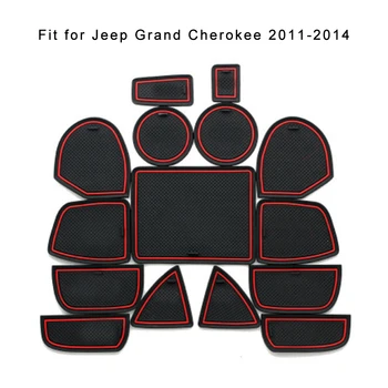 자동차 인테리어 미끄럼 방지 도어 슬롯 매트, 지프 그랜드 체로키 2011 2012 2013 2014 게이트 그루브 패널 컵 패드, 고무 레드 블루, 15 개  Best5