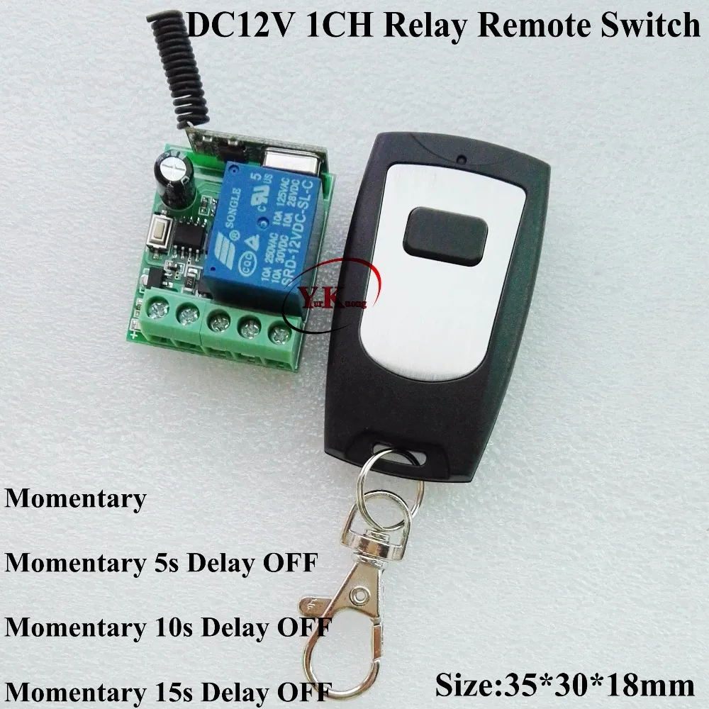 Door Access Openner Button Remote Switch DC 12V 1CH NO COM NC 10A Relay Contact Radio Switches 315 433 Time Delay OFF 5S 10S 15S