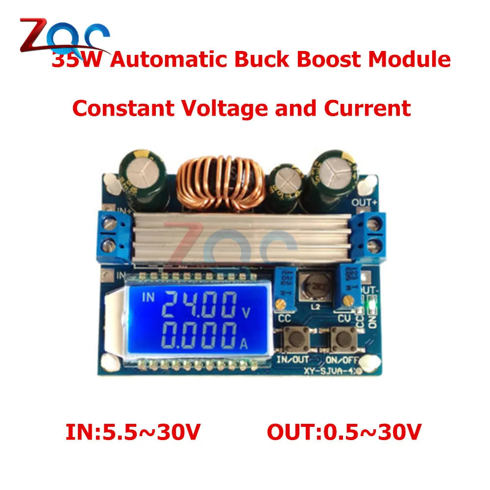 35W DC 5.5-30V to 0.5-30V Digital LCD Display Automatic Step up down Buck Boost Converter Power Supply Module Adjustable Board