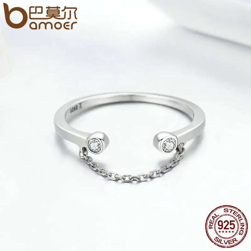 BAMOER 100% Plata de Ley 925 auténtica borla ajustable claro CZ anillo de dedo mujeres anillo de plata esterlina joyería SCR216