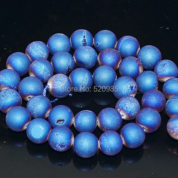 Natural stone Metallic Titanium Coated Natural Druzy Quartz Agat Round Beads 8 10 12mm for Bracelet Necklace Making DQAB01