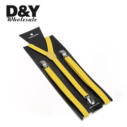 Classic Fashion Men Women Yellow Suspender Clip-on Elastic Braces Slim Y-back Suspenders/gallus 1.5 cm Polyester Suspender