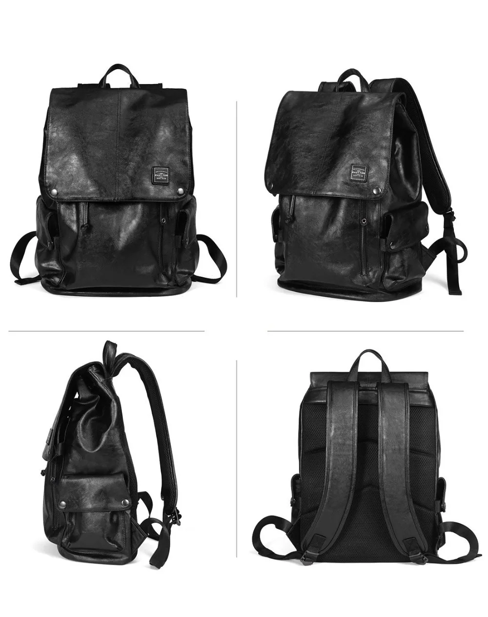 Luxury Leather Brand Crazy Horse Men Backpack Vintage Solid School Bag Black Casual Big Man Laptop Backpack Travel Bags