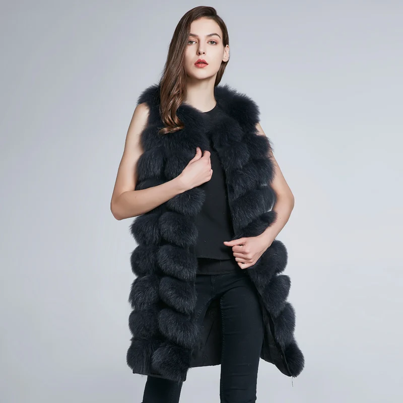 JKP New 90 CM Natural Real Fox Fur Vest Coat Women Winter Sleeveless Design Fox Fur Vest