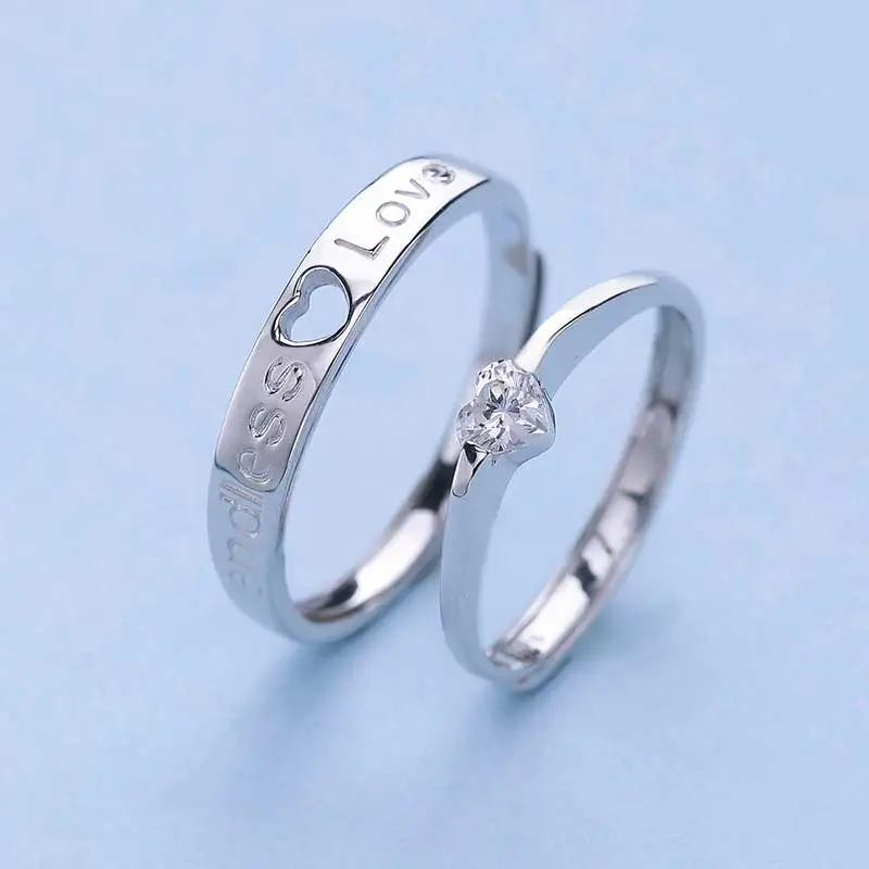 

New Fashion Lovers Gift 1 pair(#6 and #6.5) Fill Your Heart Sterling silver 925 Opening Adjustable Couple Ring-rin34