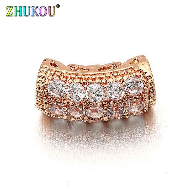 6*13mm Brass Cubic Zirconia Curved Tube Beads, Mixed Color, Hole: 3.5mm, Model: VZ162