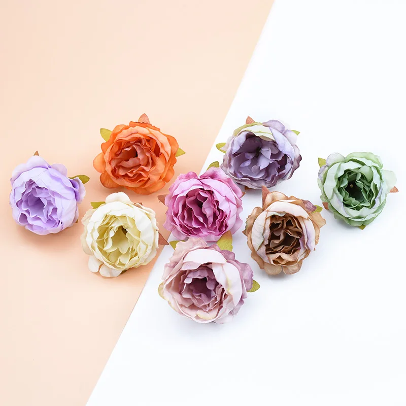 10pcs Silk Peony Srtificial Flowers for Home Wedding Decoration Diy Scrapbooking Pompons Valentine's Wreath Fake Plastic Flowers