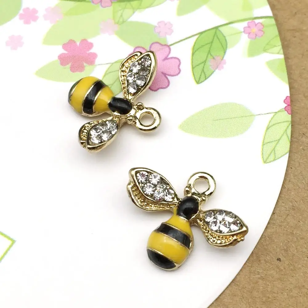 10pcs Enamel Bee Charm for Jewelry Making Earring Pendant Bracelet Necklace Accessories Diy Supplies Zinc Alloy Gold Plated