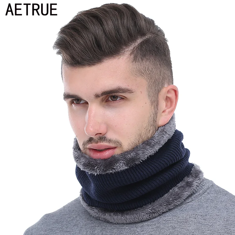 

AETRUE Winter Men Scarf Ring Knitted Scarves For Men Women Neck Snood Warp Thickened Wool Collar Warm Soft Scarves Fashion 2018