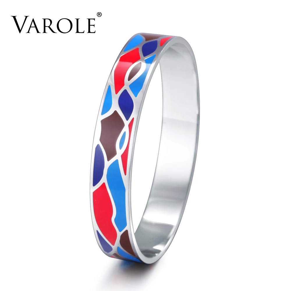 VAROLE Top Quality 12mm Width Enamel Bracelet Bangles Stainless Steel Bangle for Women Jewelry Bracelet Cuff Bracelets Pulseiras