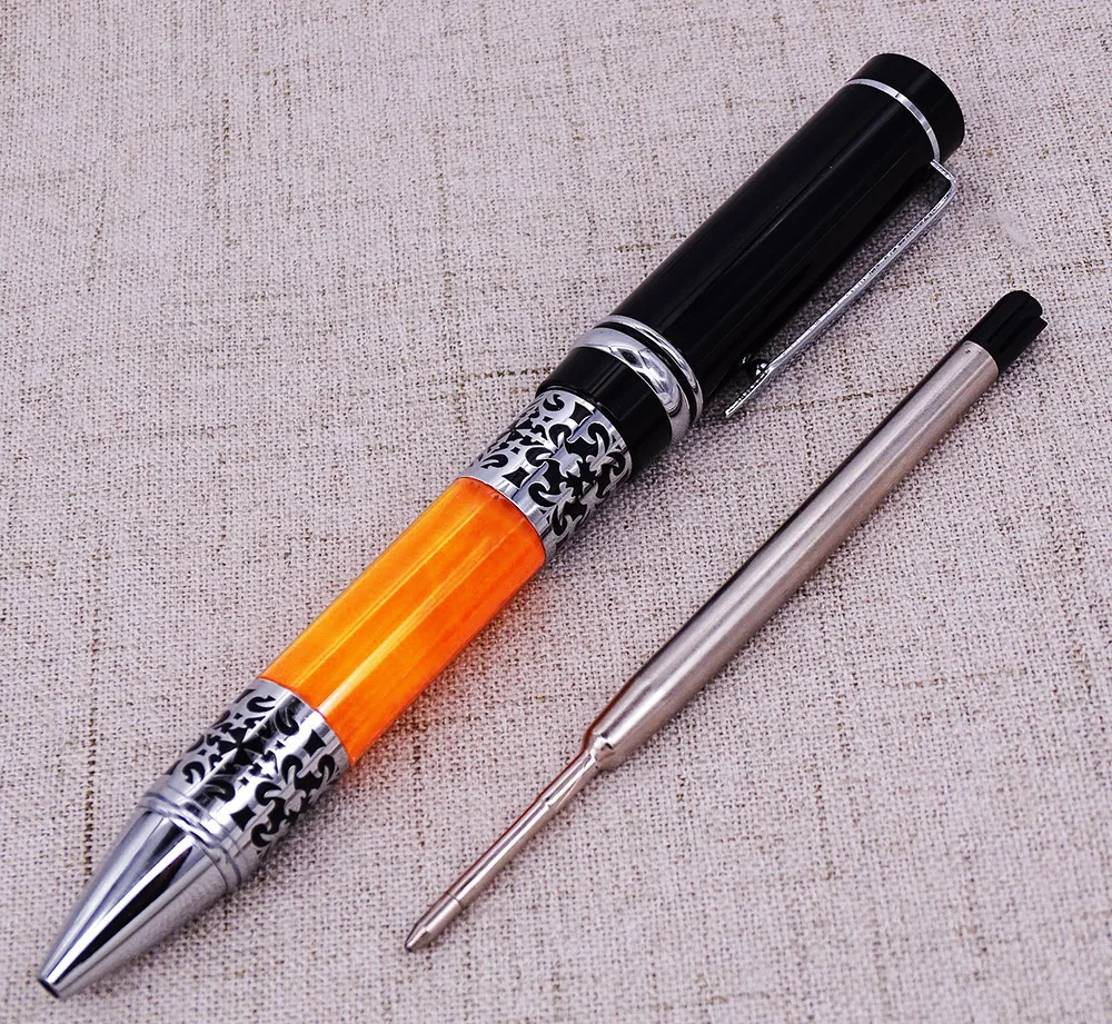 Yiren Celluloid Ballpoint Pen Smooth Refill Pen Beautiful Silver Flower Pattern Writing Business Office Home School Supplies