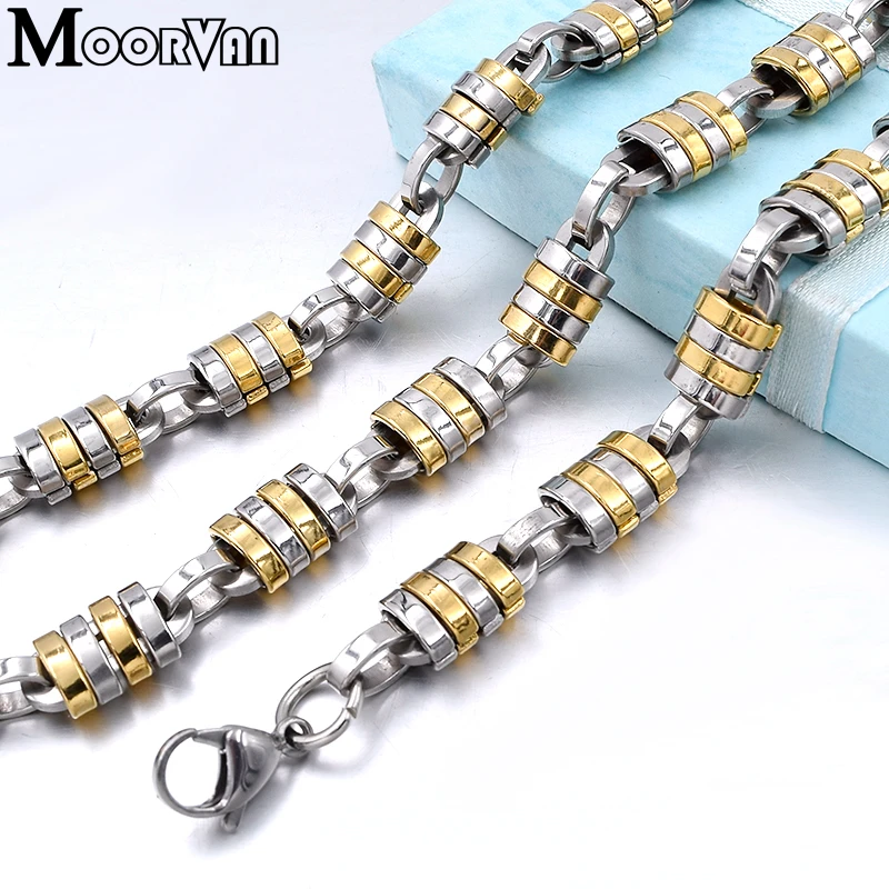 Moorvan Fashion Jewelry Set Steampunk Ancient Greek Style Stainless Steel Men\'s Jewellery Sets Link Chain Accessory 9MM Wide