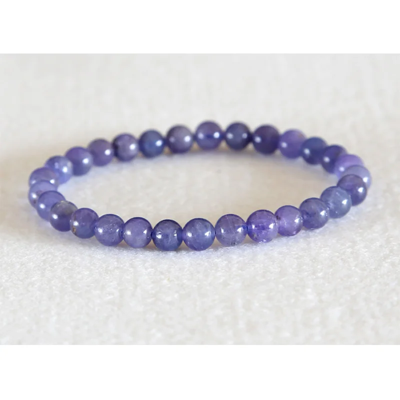 Discount Wholesale Same Quality Natural Genuine Blue Tanzanite Finished Stretch Bracelets Round 6mm Small Beads