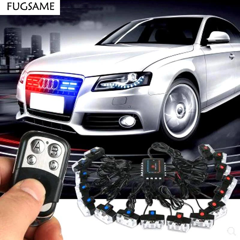 FUGSAME Wireless Amber white red blue 2X16 32W LED Car Strobe Warning police Beacon Emergency Flashing Grill light car stying