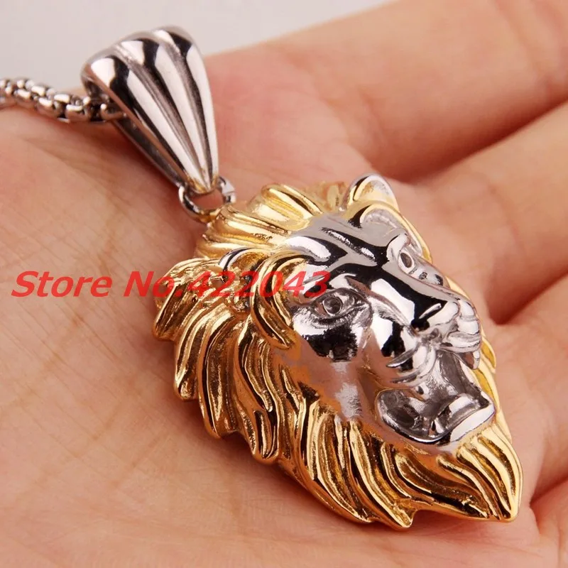 Hip Hop Lion Head   Casting Silver Gold Black Color Pendant Necklace For Mens Boys Stainless Steel Male Jewelry Friendship Gift