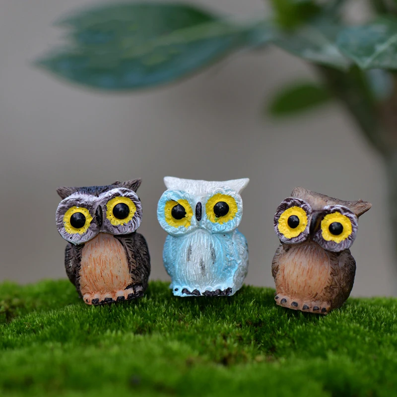 3pcs/set Glasses Owl Resin Fairy Garden Miniature Decoration Pastoral Cartoon Animal Owl Miniature Garden Home Decoration